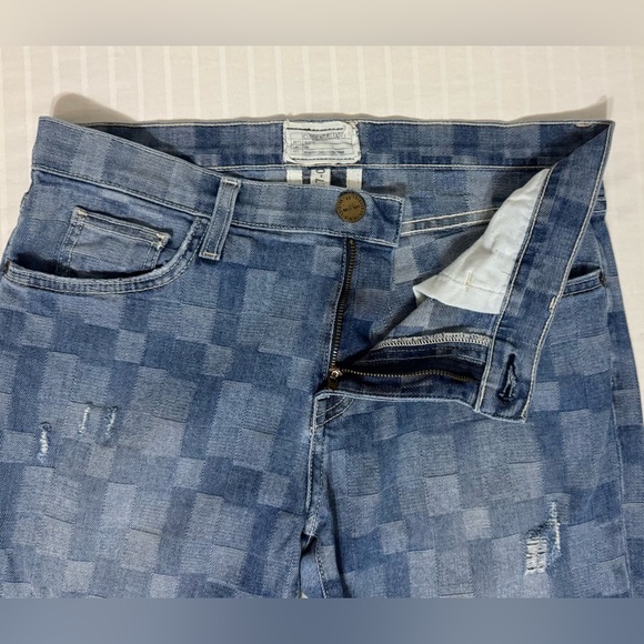 Current/Elliott The Fling Slim Boyfriend Checkered Jeans Distressed Blue Size 27 - Picture 5 of 16